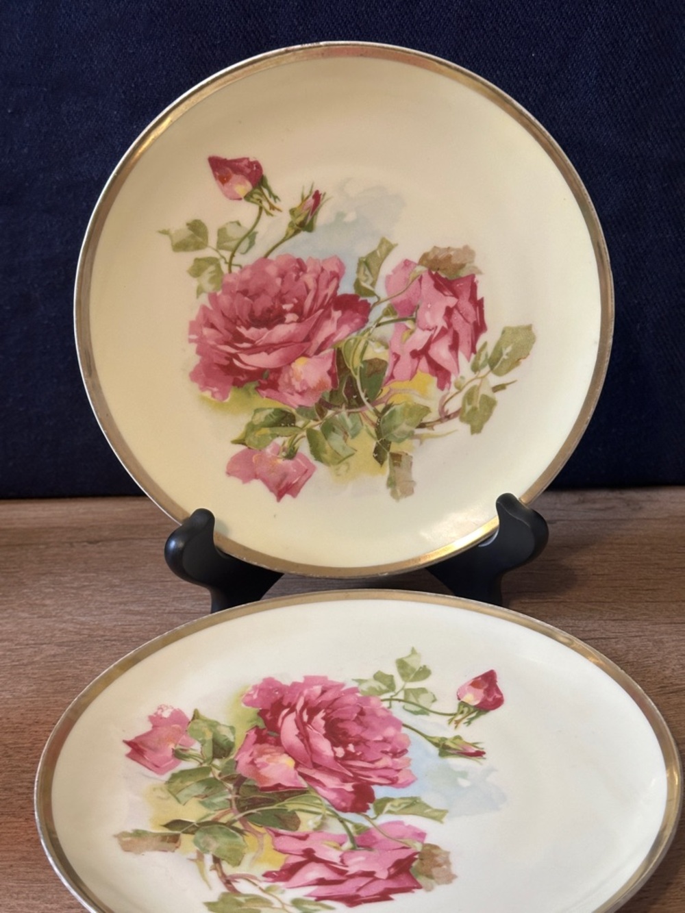 Three Crown China Germany rose plates-set of 2